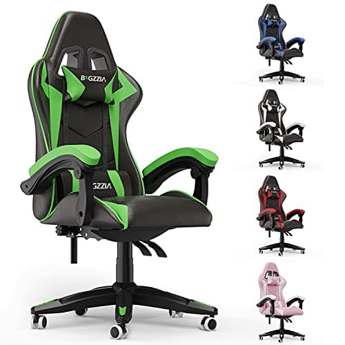 Image of bigzzia Gaming Chair Office Chair Desk Chair Swivel Heavy Duty Chair Ergonomic Design with Cushion and Reclining Back Support (Green)