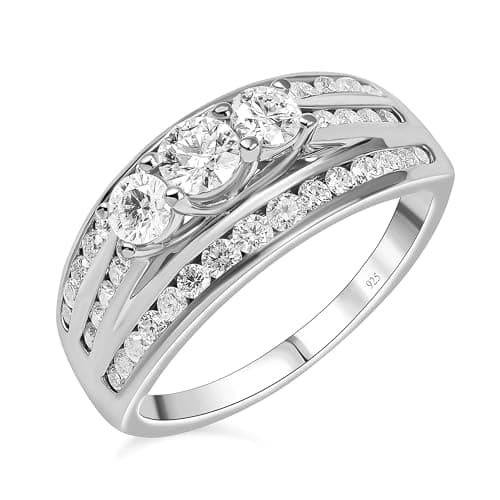 Image of TJC Moissanite Half Eternity Ring In Platinum Plated 925 Sterling Silver for Women Size O Prong Setting