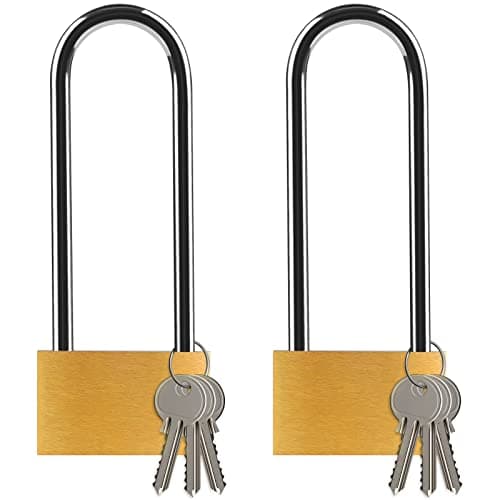 Image of Padlock with Keys, [2 Pack] [6 Keys] Diyife 40mm Long Shackle Solid Brass Padlocks Outdoor, Weatherproof Mini Padlocks Keyed Alike Locker Lock for School, Gym Locker, Cabinets, Suitcase Yellow