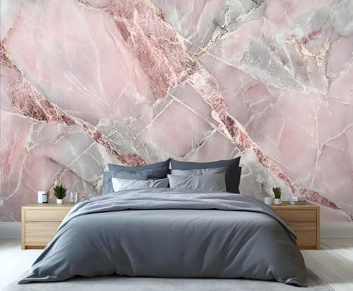 Image of YXQAIED Wallpaper - Modern Pink Home Decor & Mural, Pink and Grey Bedroom Wallpaper, Nordic Marble Wallpapers for Living Room, Not Self-Adhesive Large Wall Murals