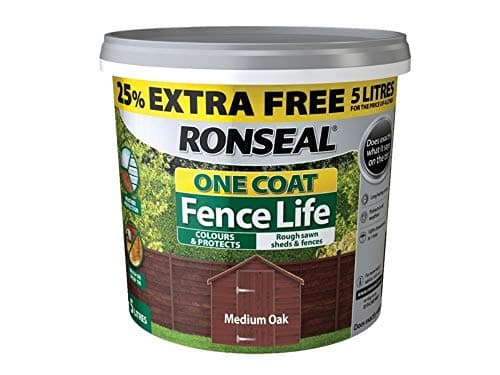 Image of Ronseal RSLFLMON4LAV One Coat Fence Life Medium Oak New 4 Litre +25%