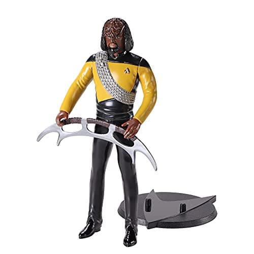 Image of BendyFigs The Noble Collection Star Trek Worf - 7.5in (19cm) Noble Toys Bendable Figure Posable Collectible Doll Figures With Stand, Multicolor, NN1507