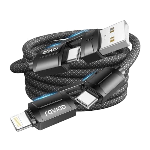Image of RAVIAD Multi Charger Cable 3M, 4 in 1 3A USB Fast Charging Cord 60W PD Multi Charging Cable USB C/USB A to Lightning, USB C/USB A to USB C for iPhone 16/15, Android Galaxy S24/S23, Oneplus, LG - Black