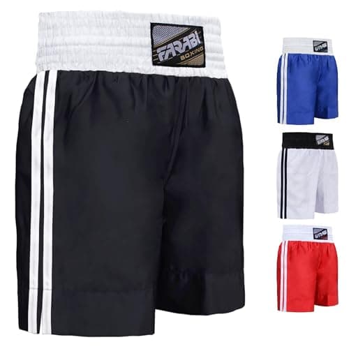 Image of Farabi Sports Boxing Shorts Adult Men Women Kids Junior Kickboxing Fighting Shorts Breathable and Cosy Fit Punch Shorts for Boxing Training Punching, Sparring and Gym Training (Black, M)