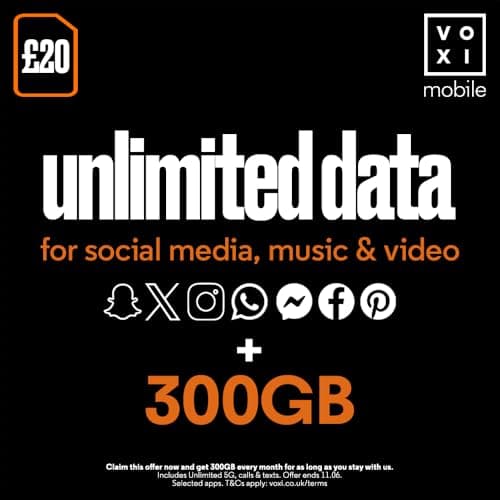 Image of Vodafone VOXI SIM Card with Endless Social Media, Calls, Texts and Roaming (£20)
