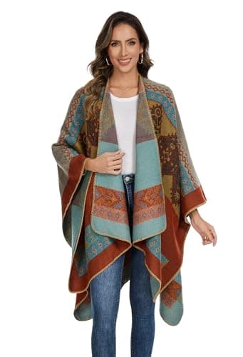 Image of colornival Poncho for Women Shawls Wraps Oversized Winter Scarf Women's Knitted Cape Warm Wearable Blanket Long Cardigans Sweater Coats Christmas Birthday Gifts for Ladies