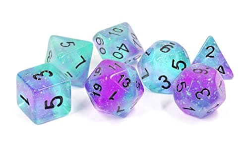 Image of Set of 7 Dice: Glow-in-The-Dark Peacock Glowworm