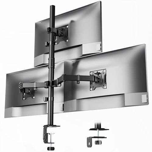 Image of monTEK Stable Triple Monitor Stand Mount, Fully Adjustable Desk Mount for 3 Screen up to 17”-32” and 10KG Capacity Each Arm, Monitor Arm with C Clamp and Grommet Base, VESA 75x75mm/100x100mm