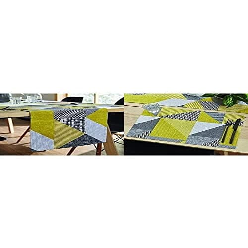 Image of Catherine Lansfield Dining Larsson Geo 33x220 cm Runner Ochre + 30x46 cm Placemat Pair Ochre