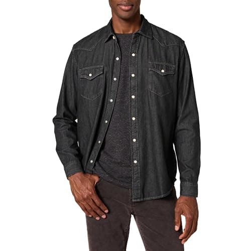 Image of Amazon Essentials Men's Regular-Fit Long-Sleeve Denim Shirt, Black, XL