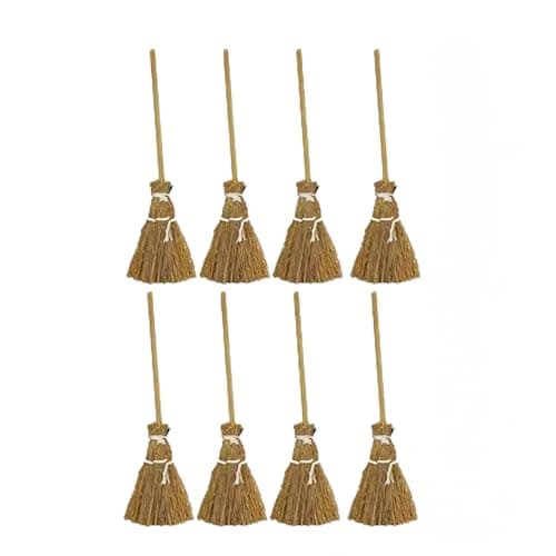 Image of 8 Pcs Witch Broomstick Set - Miniature Broom Props, Fairy Decoration, Cinnamon Broom, with White Ropes Halloween Straw Craft Decoration Witches Accessory for Costume Cosplay Party