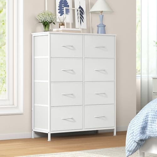 Image of SONGMICS Chest of Drawers, 8 Fabric Drawers Storage Unit, Steel, MDF, Non-Woven Fabric, for Bedroom, Closet, Hallway, Living Room, Cloud White and Snow White LGS124WH01