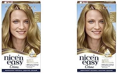 Image of Clairol Nice'n Easy Crème, Natural Looking Oil Infused Permanent Hair Dye, 8C Medium Cool Blonde (Pack of 2)
