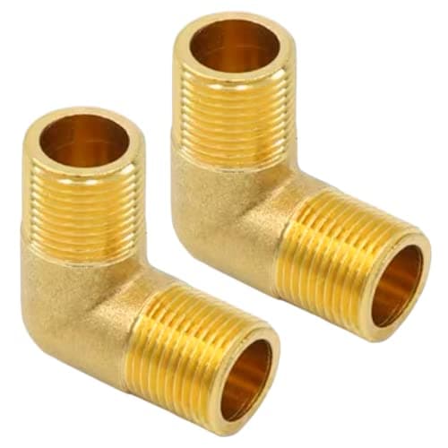 Image of 2 Pcs Brass Connector Pipe Fitting Elbow Connector 90 Degree 1/2" Male to 1/2" Male BSP Thread Connector for Pipe Connecting Conversion