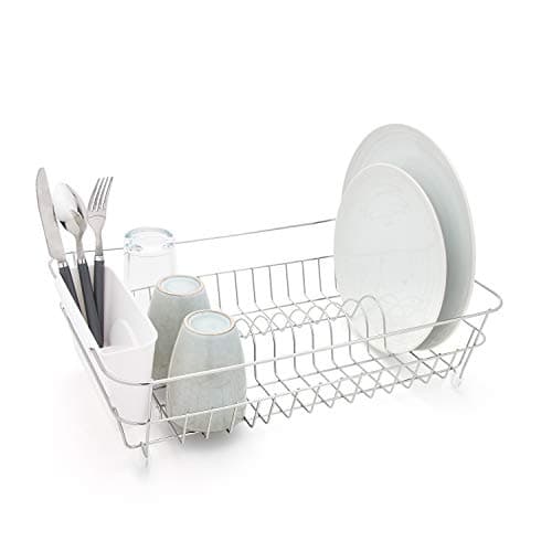 Image of simplywire - Dish Drainer - Anti Rust Drying Rack – Chrome with White Cutlery Basket