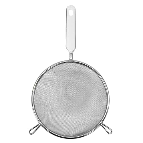 Image of Fackelmann Stainless Steel Sieve, Colander, Large, White Handle Inlay, 18cm Diameter, Silver & White