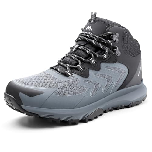 Image of OUTJET Men's Waterproof Hiking Boots Lightweight Comfortable Breathable Outdoor Walking Trekking Boots Brown