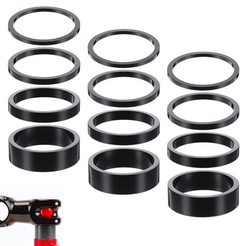 Image of HJZHII 12Pcs Bicycle Headset Spacer, 4 Sizes Aluminium Alloy Bike Stem Headset Spacers Fork Washer Bike Handlebar Stem Spacers Threadless for Mountain Bikes, Road Bikes (2mm, 3mm, 5mm, 10mm)