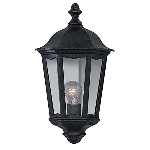 Image of Britalia Black Outdoor Traditional Half Lantern Flush Wall Light with Clear Glass - 43cm Height - 1 x E27 ES Large Edison Screw Light Bulb Required (Not Included)