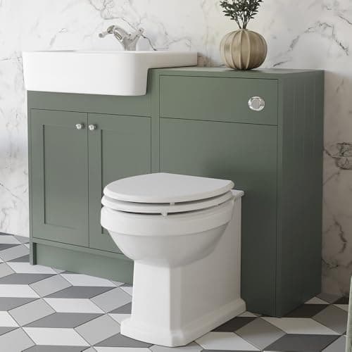 Image of BAYSTONE® 1120mm Bathroom Vanity Unit Toilet WC Unit Combination Basin Sink Storage Cabinet Cupboard Freestanding, Soft Close Double Door, Matt Green