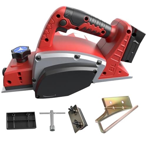 Image of Cordless Electric Hand Planer Compatible with Milwaukee 18V Battery, 15000RPM Brushless Power Wood Planer for Woodworking Carpenter Home DIY (Red)