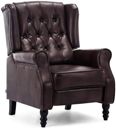 Image of More4Homes - ALTHORPE Pushback Recliner Armchair - Sofa Chair for Living Room & Bedroom - Wing Back Recliner - Bonded Leather, Brown