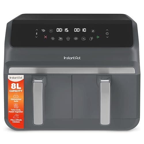 Image of Instant Pot - Vortex Dual Air Fryer - Large 8L, Twin, Double 4L Basket, 8 in 1 - Food Dehydrate, Grill, Bake, Roast, Reheat, Non-Stick, Easy Clean, Dishwasher Safe, Electric - Truffle Grey