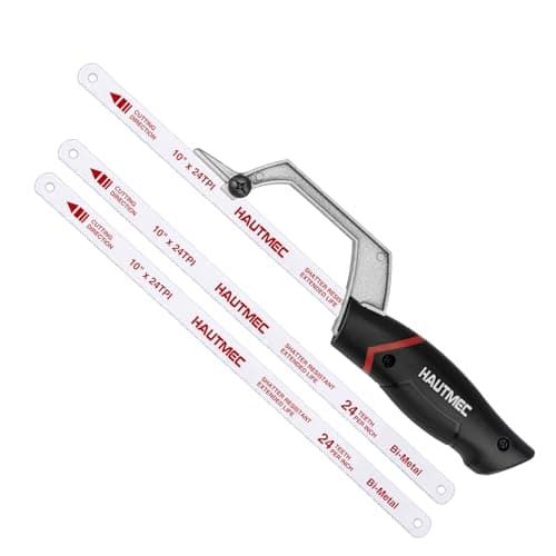 Image of HAUTMEC Junior Hacksaw, Mini Hack Metal Saw, Compact Handsaw with 3 Pcs Bi-Metal HSS Blades, Tool-Free Replace Blade & Cutting Guide Design, Especially Cuts in Tight Hard-Reach Spaces, HT0426