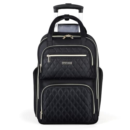 Image of Ponhog Rolling Laptop Travel Backpack with Wheels for Women - 16 Inch Laptop Wheeled Backpack, Carry on Trolley Suitcase Black Computer Bag for Adults Business College Work Overnight,Black