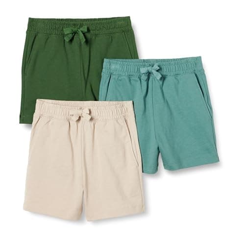 Image of Amazon Essentials Toddler Boys' Cotton Jersey Shorts, Pack of 3, Dark Olive/Sage Green/Taupe, 4T
