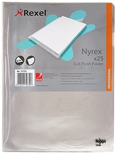 Image of Rexel Nyrex Premium A4 Document Folder, Clear Embossed, 100mic, Cut Flush, L-Folder, Pack of 25, 12153