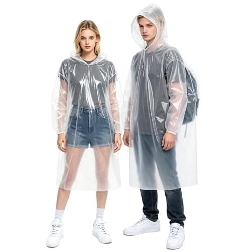 Image of Chyaya 5 Pack Waterproof Poncho Adult, Emergency Portable Raincoat, Clear Rain Poncho with Sleeves & Hood, Reusable Rain Poncho Waterproof for Hiking Cycling Camping Travelling Festival