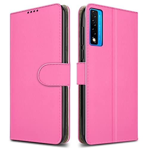 Image of PIXFAB For TCL 20 5G Leather Phone Case, Magnetic Closure Full Protection Book Folio Design, Wallet Case Cover [Card Slots] and [Kickstand] For TCL 20 5G (6.67") - Pink