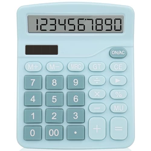 Image of lohey Calculator, 12-Digit Solar Battery Desk Calculator with Large LCD Display Large Buttons, Dual Power Desktop Calculators for Office Home School, Home (Blue)