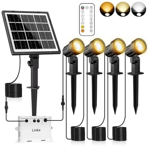 Image of Linke Solar Spot Lights Outdoor Garden, 4 in 1 2700K/4000K/6500K Adjustable LED Solar Powered Spotlight IP66 Waterproof Landscape Spotlights Fence Lights for Yard Lawn Tree Statue