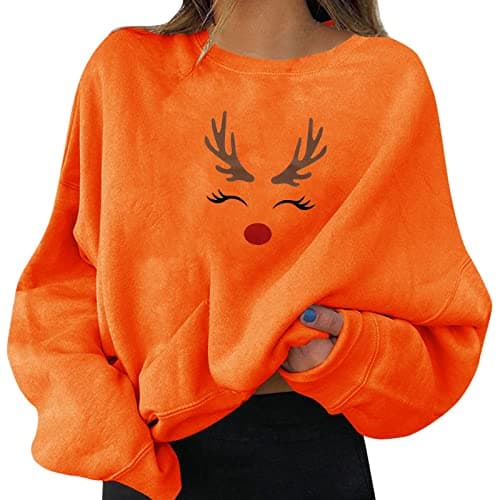 Image of Generic 2025 Christmas Women's Holiday Party Jumper, Funny Graphic Print, Crew Neck, Long Sleeve, Sweatshirts, Gifts, Shirt Tops, Crop Top Teen Girls, orange, S