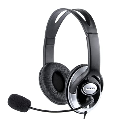 Image of Dynamode USB Headset with Microphone - Wired Headphones for Computer, Laptop, Gaming, Office, Work - 1.7m Length Cable Black Adjustable Sound Cancelling Headset with Mic for Chat, Calls, Streaming