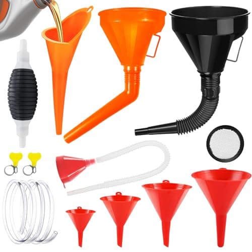 Image of Nadisean 10Pcs Universal Fuel Funnel Set, Plastic Oil Funnel, Right Angle Flexible Engine funnel with Filter & Detachable Spout, Long Mouth for Auto Oil Gasoline