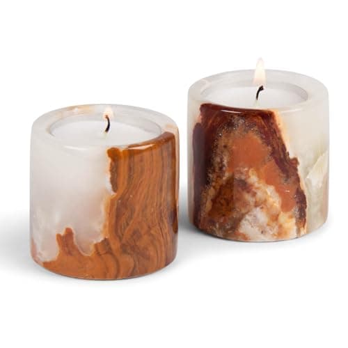 Image of Set of 2 Onyx Marble Tea Light Holders – 2" Cylinder Design for Home Décor, Gifts & Table Settings