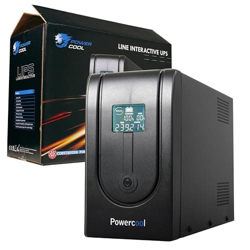 Image of Powercool 1200VA Smart UPS Battery Backup – 720W Line-Interactive Uninterruptible Power Supply with AVR, RJ45 Surge Protection, 3× UK Outlets, 3× IEC, LCD Status Display, Generator Compatible