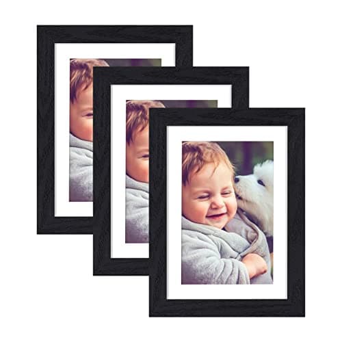 Image of 3 Pack 7x5 Black Photo Frames,5x7 (13x18cm) Wood Picture frames with Perspex Glass Front Made to Display 4x6 pictures with Mount,Freestanding and Wall Mountable