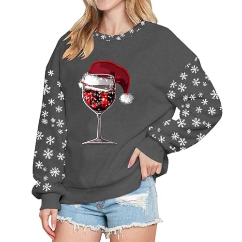 Image of Sparkly Christmas Jumpers for Women Xmas Tree Santa Claus Sweatshir Sweatshirts Reindeer Jingle Bells Letter Printed Tops Gonks Vintage Dinosaur Moose Jumper Pullover, Grey, 4XL
