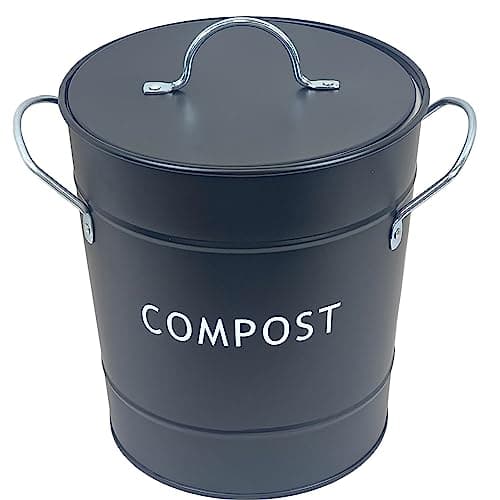Image of Metal Kitchen Compost Bin Black -Composting Bin for Food Waste Recycling With Plastic Inner Indoor and Outdoor Use