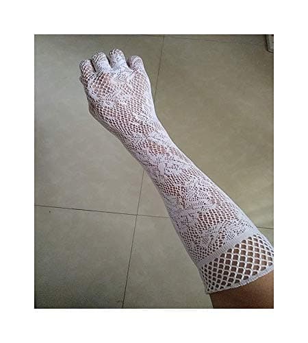 Image of SePkus 2 Pair Fishnet Gloves Floral Bow Lace Long Gloves for Women Bridal Wedding Gloves Party Fancy Costumes (Color : Black, Size : L) (White L)