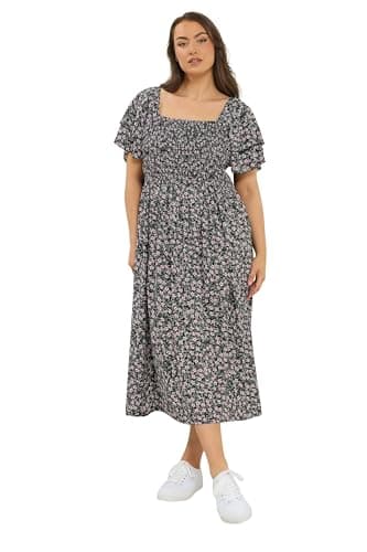 Image of Yours Curve Black Ditsy Floral Shirred Maxi Dress - Women's - Plus Size Curve