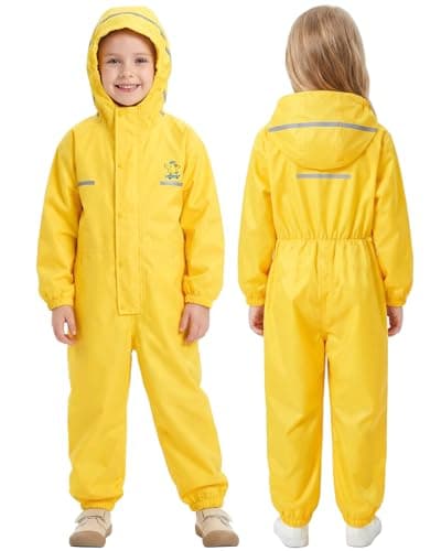Image of JiAmy Girls Boys Waterproof Suit, Kids Rainsuit Toddler Raincoat School One-piece Rainwear Yellow for 6-7 Years