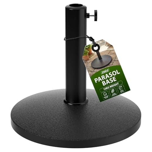 Image of ZENO Parasol Base 10KG | Garden Umbrella Base | Heavy Duty Parasol Stand for Umbrella, Canopy, Gazebo, Awning | Compatible With 35mm, 38mm, 48mm Diameter Poles | Use Instantly | Black