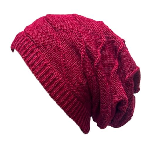 Image of Generisch Women's Oversize Slouchy Beanie Made of Chunky Knit - Casual Winter Hat in Baggy Style | Soft and Warm Knitted Hat for Cold Days, Style_h04 Wine Red, One Size
