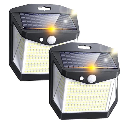 Image of Solar Security Lights Outdoor Garden - 248 LED Outdoor Garden Wall Lights 3 Modes Motion Sensor Outside Solar Panel Powered Flood Light IP65 Waterproof for Garage Yard Fence Front Door 2 Pack