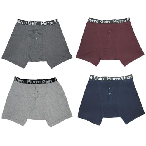 Image of Pierre Klein Men's 2 Pack (4 Pairs) Boxer Shorts | Gift Box Set | Ribbed Boxers with Elastic Waistband | Medium - 2XL (UK, Alpha, M, Regular, Regular, Red, Navy, Grey Marl, Charcoal)